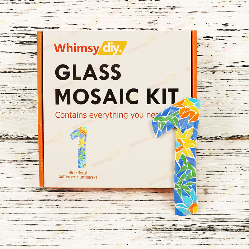 Whimsy DIY Blue Floral Patterned numbers-1 Glass Mosaic Kit Puzzles