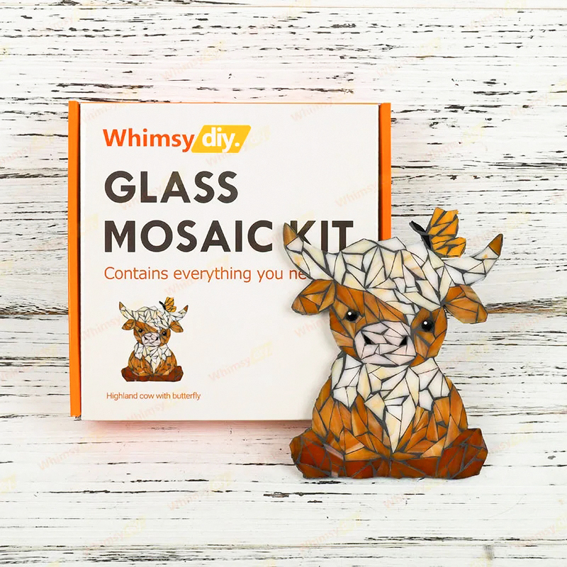 Whimsy DIY Highland Cow With Butterfly Glass Mosaic Kit Puzzles