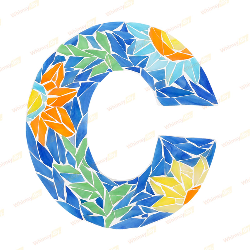 Whimsy DIY Blue Floral Patterned Letters-C Glass Mosaic Kit Puzzles