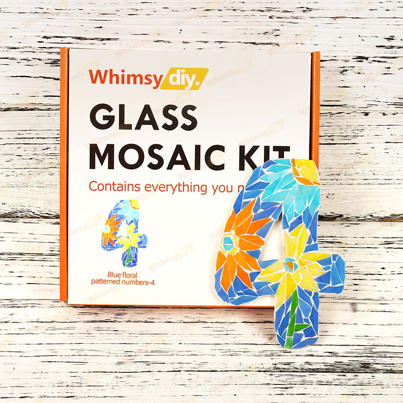 Whimsy DIY Blue Floral Patterned numbers-4 Glass Mosaic Kit Puzzles