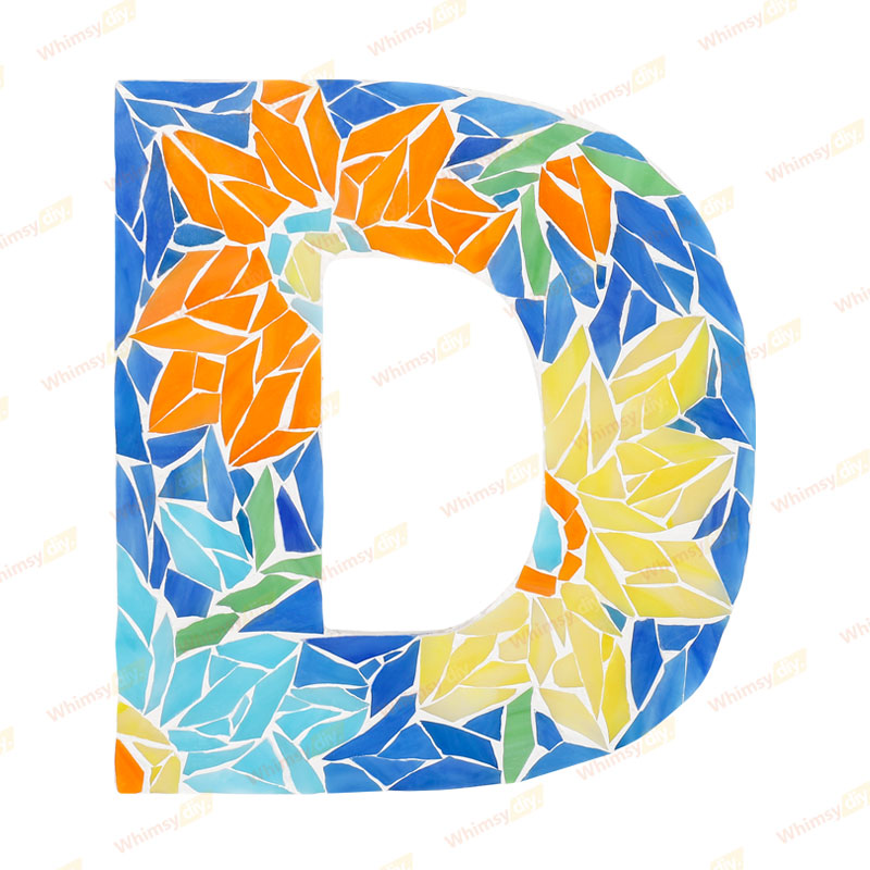 Whimsy DIY Blue Floral Patterned Letters-D Glass Mosaic Kit Puzzles