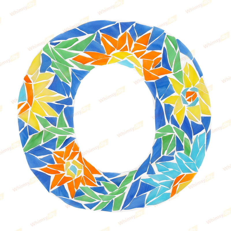 Whimsy DIY Blue Floral Patterned Letters-O Glass Mosaic Kit Puzzles