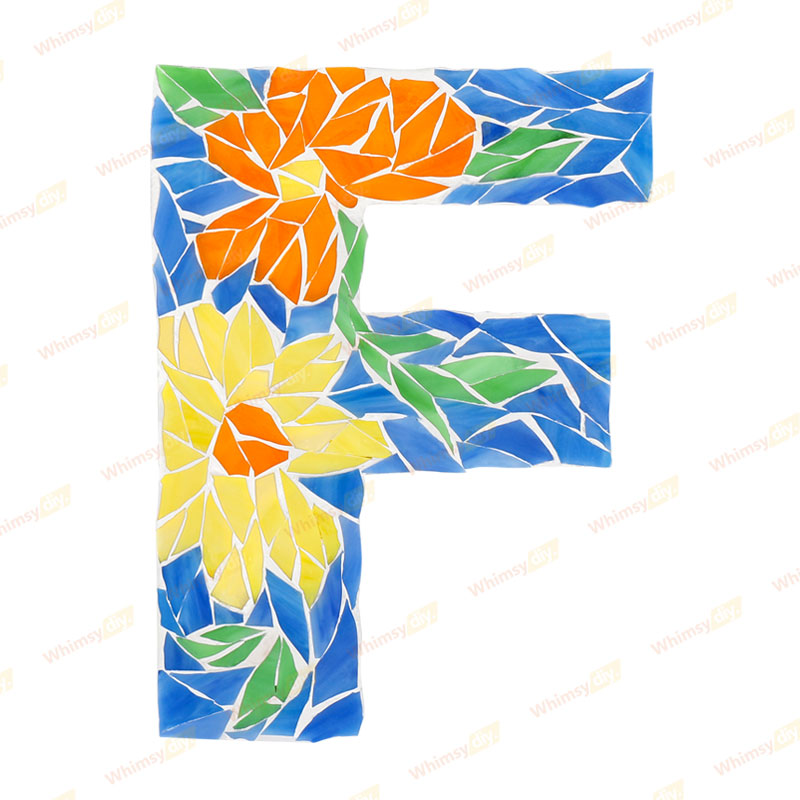 Whimsy DIY Blue Floral Patterned Letters-F Glass Mosaic Kit Puzzles