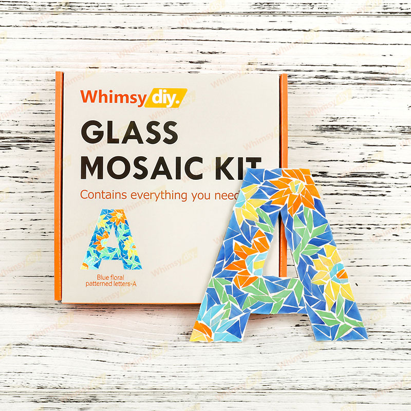 Whimsy DIY Blue Floral Patterned Letters-A Glass Mosaic Kit Puzzles