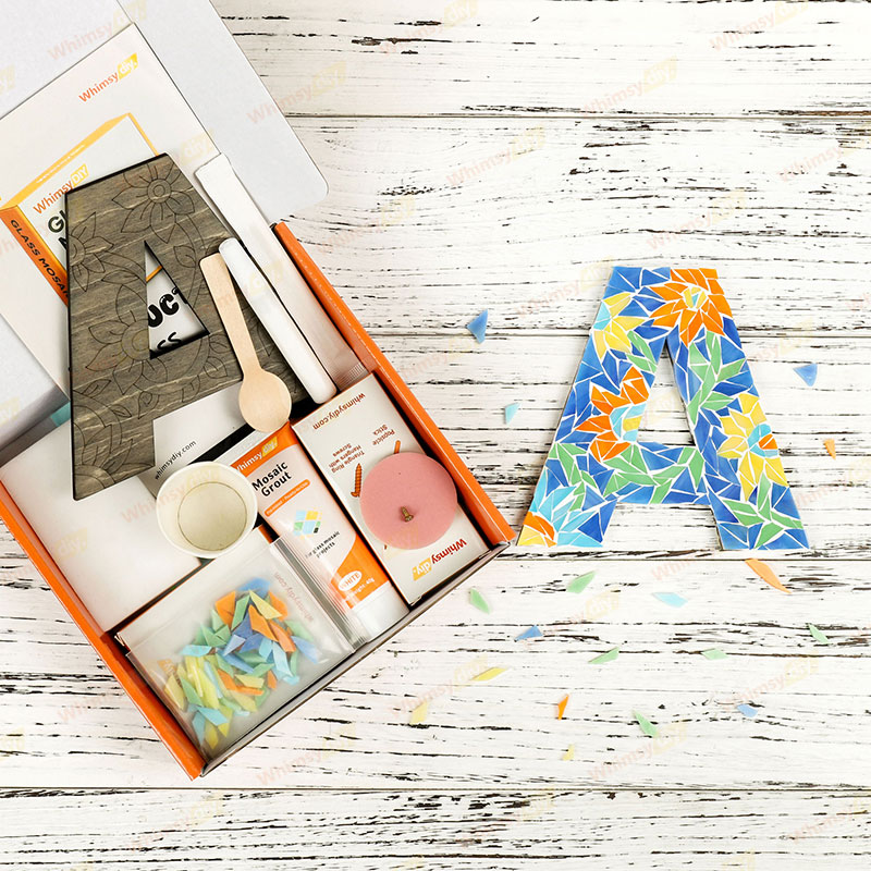 Whimsy DIY Blue Floral Patterned Letters-A Glass Mosaic Kit Puzzles