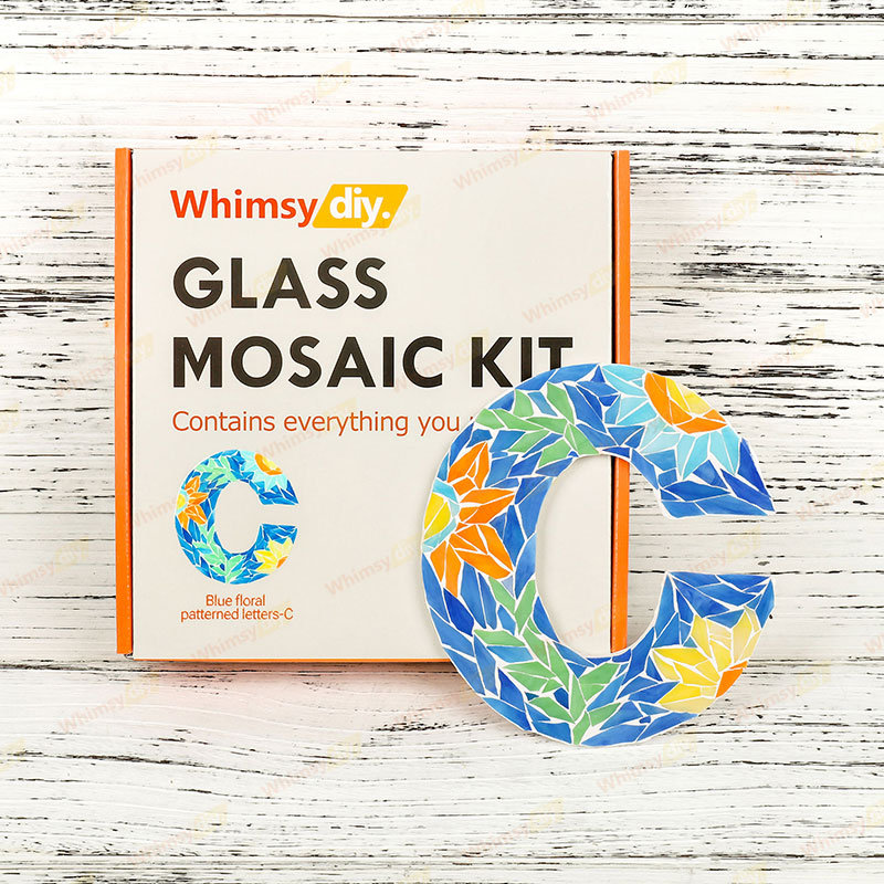 Whimsy DIY Blue Floral Patterned Letters-C Glass Mosaic Kit Puzzles