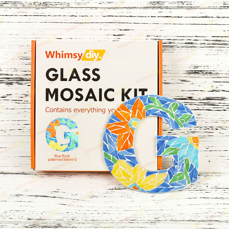 Whimsy DIY Blue Floral Patterned Letters-G Glass Mosaic Kit Puzzles