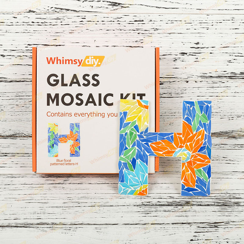 Whimsy DIY Blue Floral Patterned Letters-H Glass Mosaic Kit Puzzles