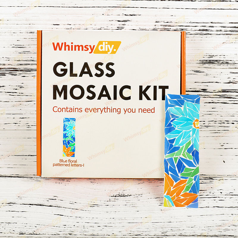 Whimsy DIY Blue Floral Patterned Letters-I Glass Mosaic Kit Puzzles