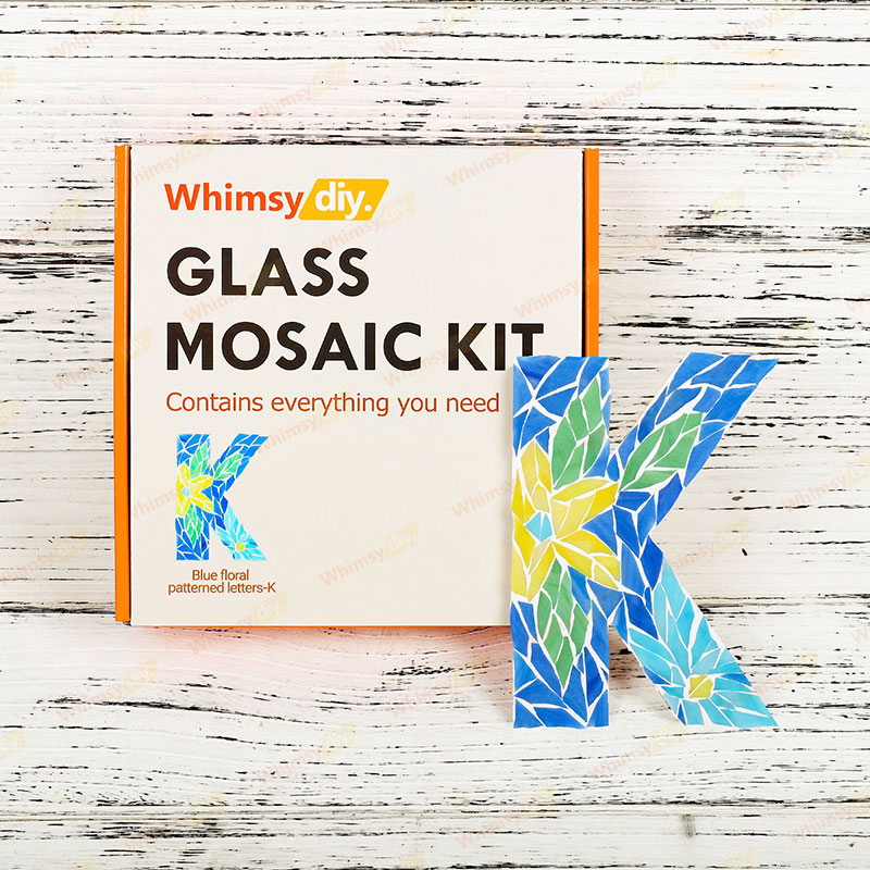 Whimsy DIY Blue Floral Patterned Letters-K Glass Mosaic Kit Puzzles