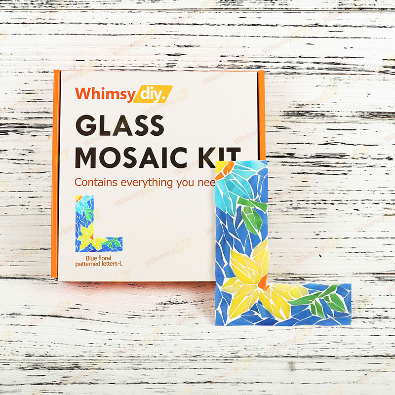 Whimsy DIY Blue Floral Patterned Letters-L Glass Mosaic Kit Puzzles
