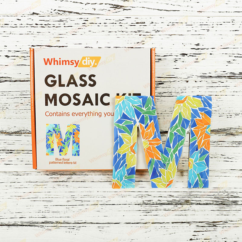 Whimsy DIY Blue Floral Patterned Letters-M Glass Mosaic Kit Puzzles
