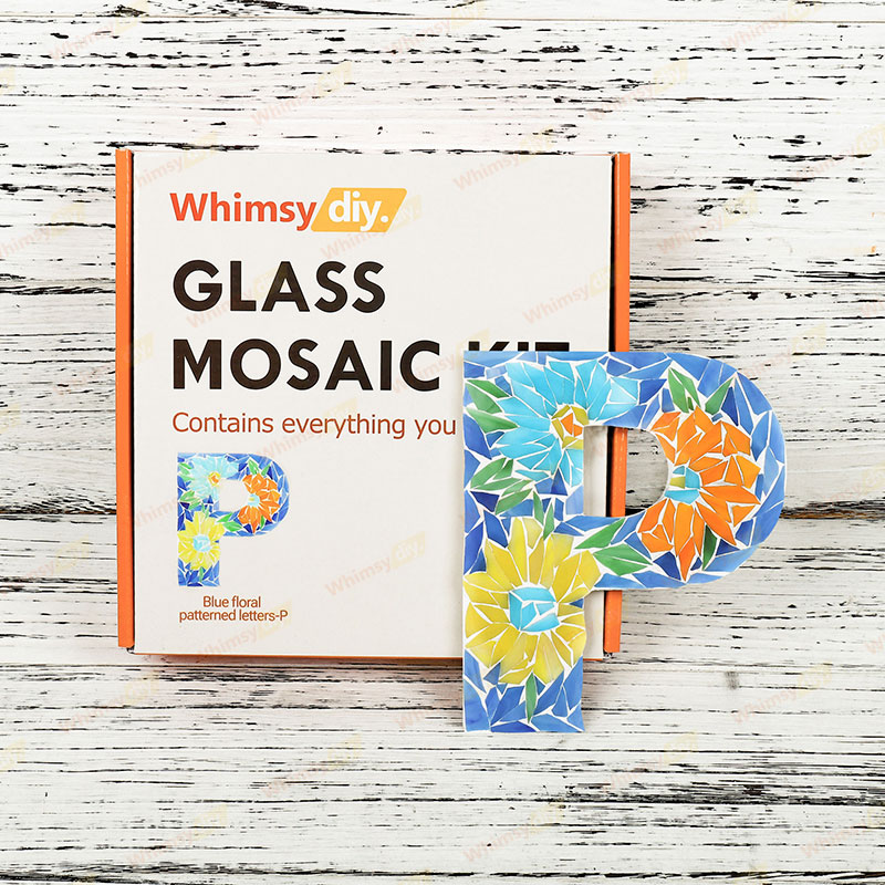Whimsy DIY Blue Floral Patterned Letters-P Glass Mosaic Kit Puzzles