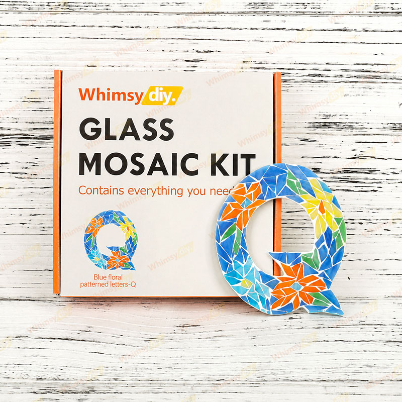 Whimsy DIY Blue Floral Patterned Letters-Q Glass Mosaic Kit Puzzles