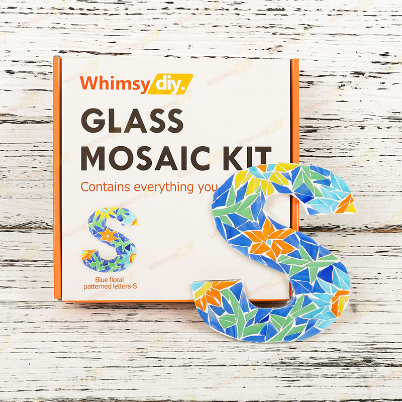 Whimsy DIY Blue Floral Patterned Letters-S Glass Mosaic Kit Puzzles