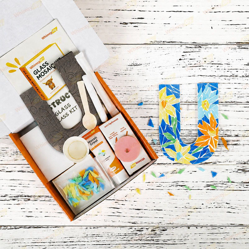 Whimsy DIY Blue Floral Patterned Letters-U Glass Mosaic Kit Puzzles