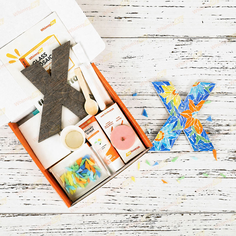 Whimsy DIY Blue Floral Patterned Letters-X Glass Mosaic Kit Puzzles