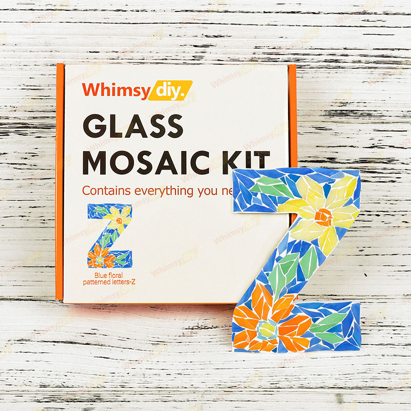 Whimsy DIY Blue Floral Patterned Letters-Z Glass Mosaic Kit Puzzles
