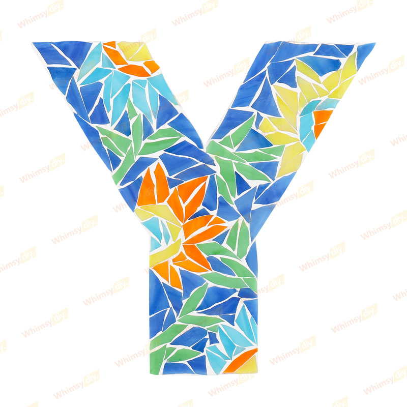 Whimsy DIY Blue Floral Patterned Letters-Y Glass Mosaic Kit Puzzles