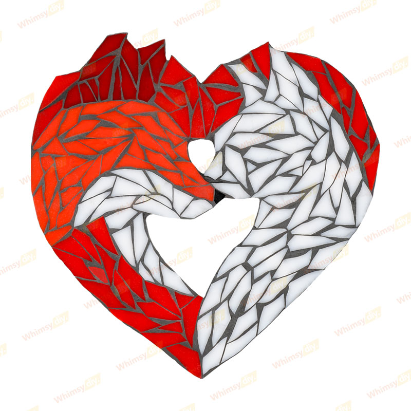 Whimsy DIY Fox Couple Heart Glass Mosaic Kit Puzzles
