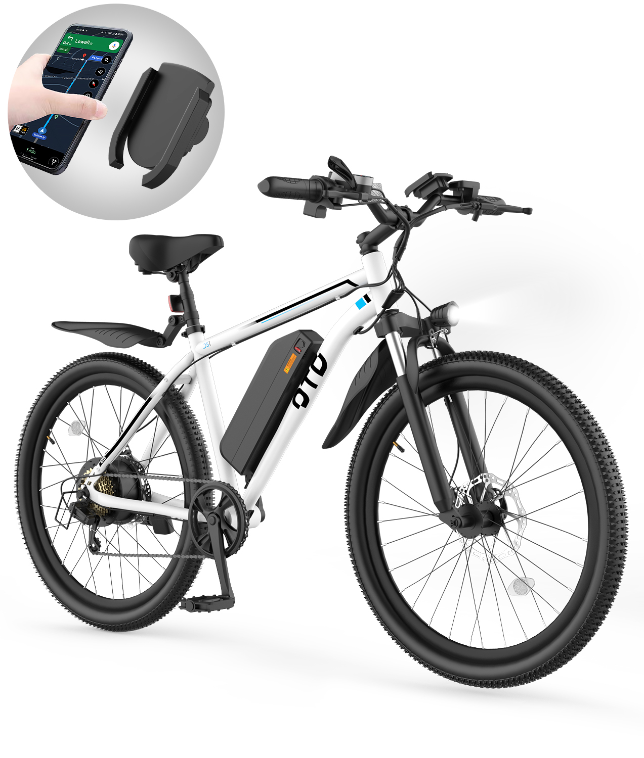 Electric Bikes for Adults with 500W/1200W Peak Motor 26" Ebike with 28 MPH 90 Miles Max Range 48V Removable Battery E Bike Electric Bicycle Mountain Ebikes with Phone Holder 7 Speed Front Fork Suspension-Baicycle