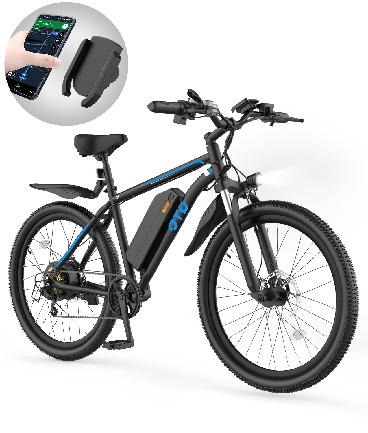 Electric Bikes for Adults with 500W/1200W Peak Motor 26" Ebike with 28 MPH 90 Miles Max Range 48V Removable Battery E Bike Electric Bicycle Mountain Ebikes with Phone Holder 7 Speed Front Fork Suspension-Baicycle