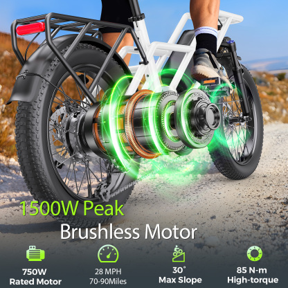 1500W Peak Electric Bikes for Adults 20" Fat Tire E Bike with 90 Miles Max Range 28 MPH Electric Bicycle Step-Thru Ebikes with 48V Removable Battery 7 Speed Front Fork Suspension-Baicycle