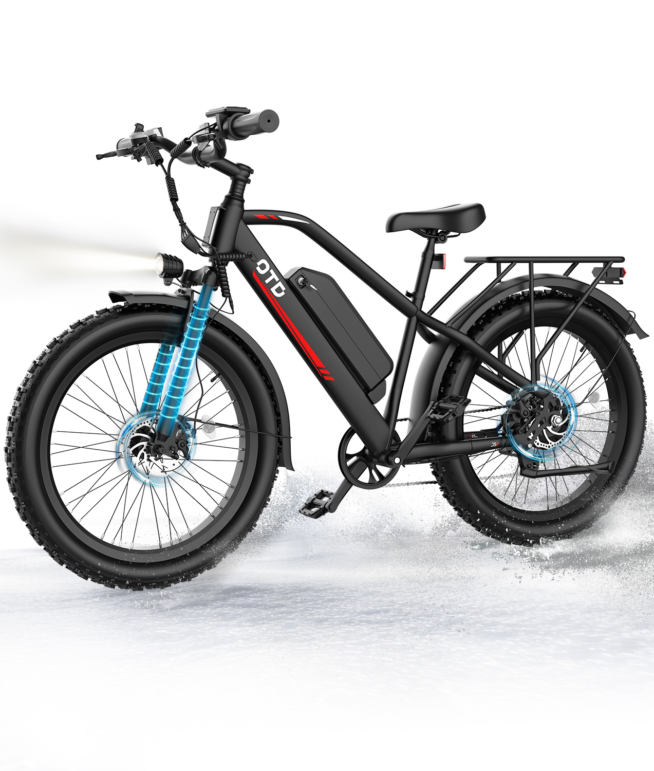 28 MPH Electric Bikes for Adults 1300W Peak Motor Ebike 26" Fat Tire 90 Miles Long Range Mountain Electric Bicycle with 48V Removable Battery 7 Speed E Bike with Front Fork Suspension-Baicycle