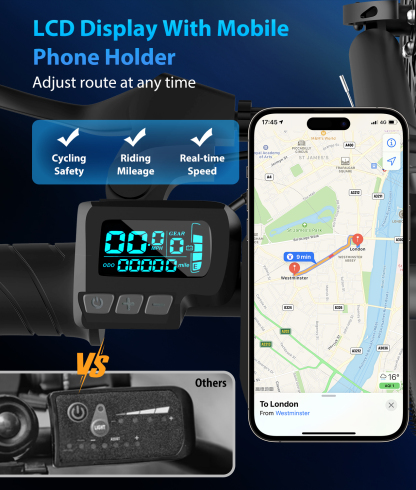 Electric Bikes for Adults with 500W/1200W Peak Motor 26" Ebike with 28 MPH 90 Miles Max Range 48V Removable Battery E Bike Electric Bicycle Mountain Ebikes with Phone Holder 7 Speed Front Fork Suspension-Baicycle