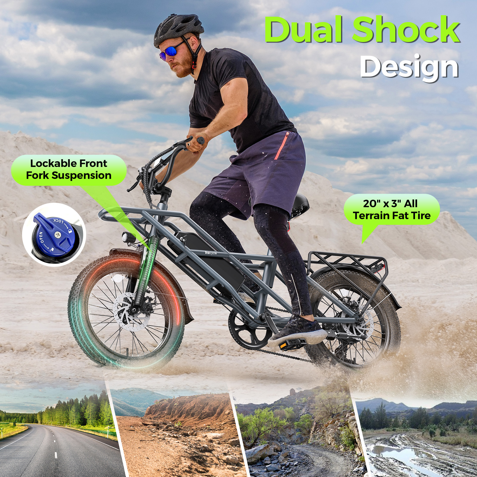 1500W Peak Electric Bikes for Adults 20" Fat Tire E Bike with 90 Miles Max Range 28 MPH Electric Bicycle Step-Thru Ebikes with 48V Removable Battery 7 Speed Front Fork Suspension-Baicycle