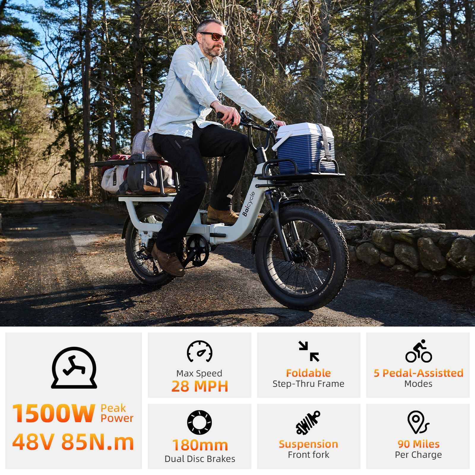 2026 Upgraded Electric Bikes for Adults with 1500W Peak Motor 20" Fat Tire E Bike with 28 MPH 90 Miles Max Range 48V Removable Battery EBike Electric Bicycle Commuter Ebikes-Baicycle