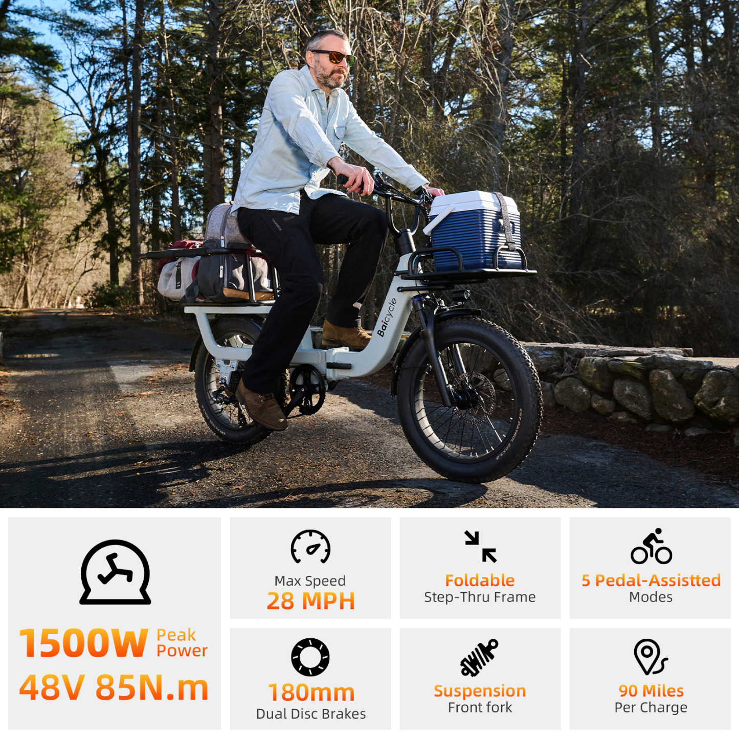 2026 Upgraded Electric Bikes for Adults with 1500W Peak Motor 20" Fat Tire E Bike with 28 MPH 90 Miles Max Range 48V Removable Battery EBike Electric Bicycle Commuter Ebikes-Baicycle