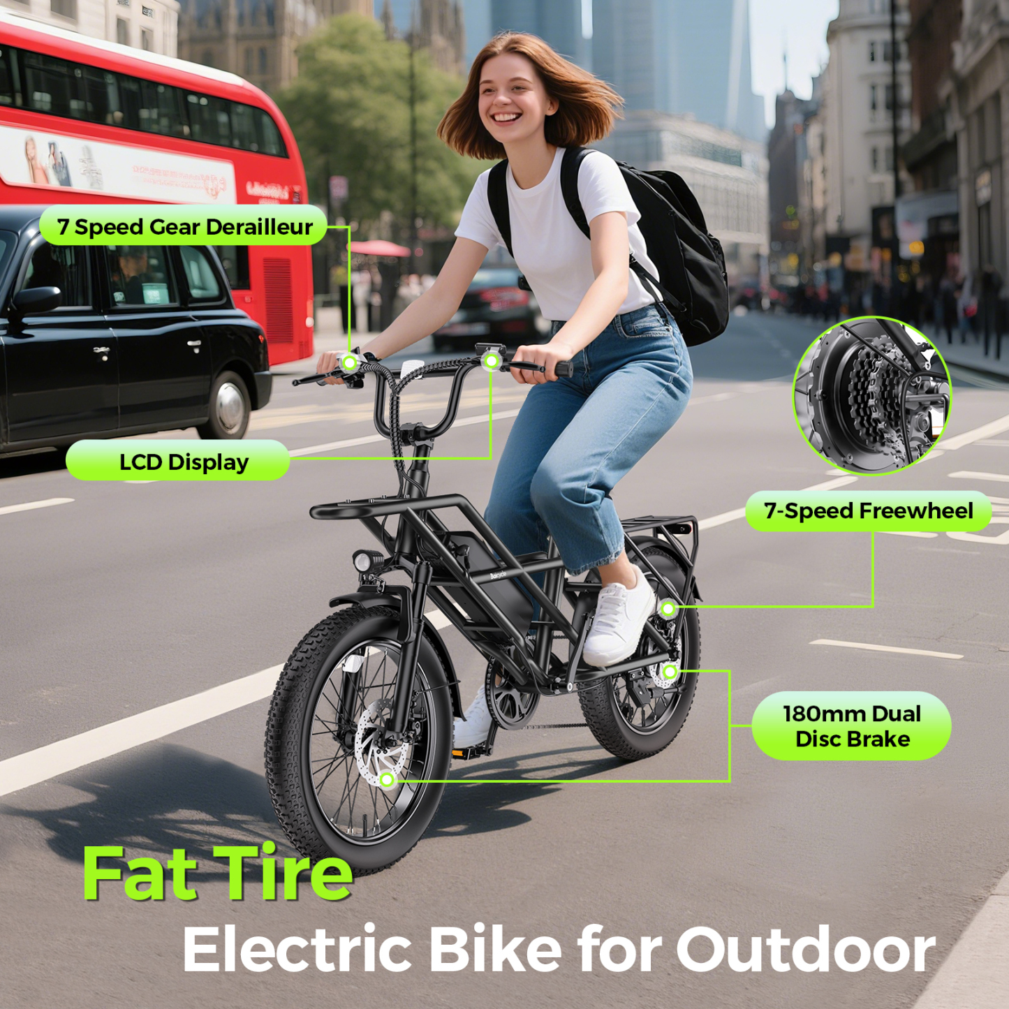 1500W Peak Electric Bikes for Adults 20" Fat Tire E Bike with 90 Miles Max Range 28 MPH Electric Bicycle Step-Thru Ebikes with 48V Removable Battery 7 Speed Front Fork Suspension-Baicycle