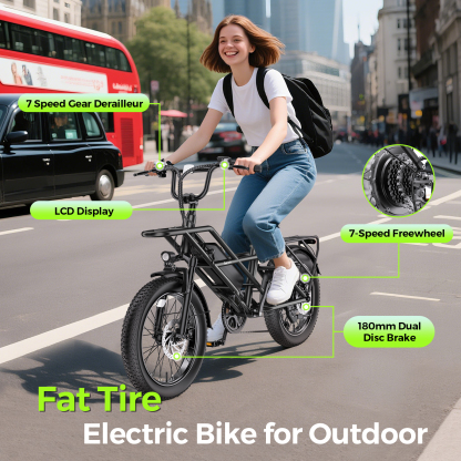 1500W Peak Electric Bikes for Adults 20" Fat Tire E Bike with 90 Miles Max Range 28 MPH Electric Bicycle Step-Thru Ebikes with 48V Removable Battery 7 Speed Front Fork Suspension-Baicycle