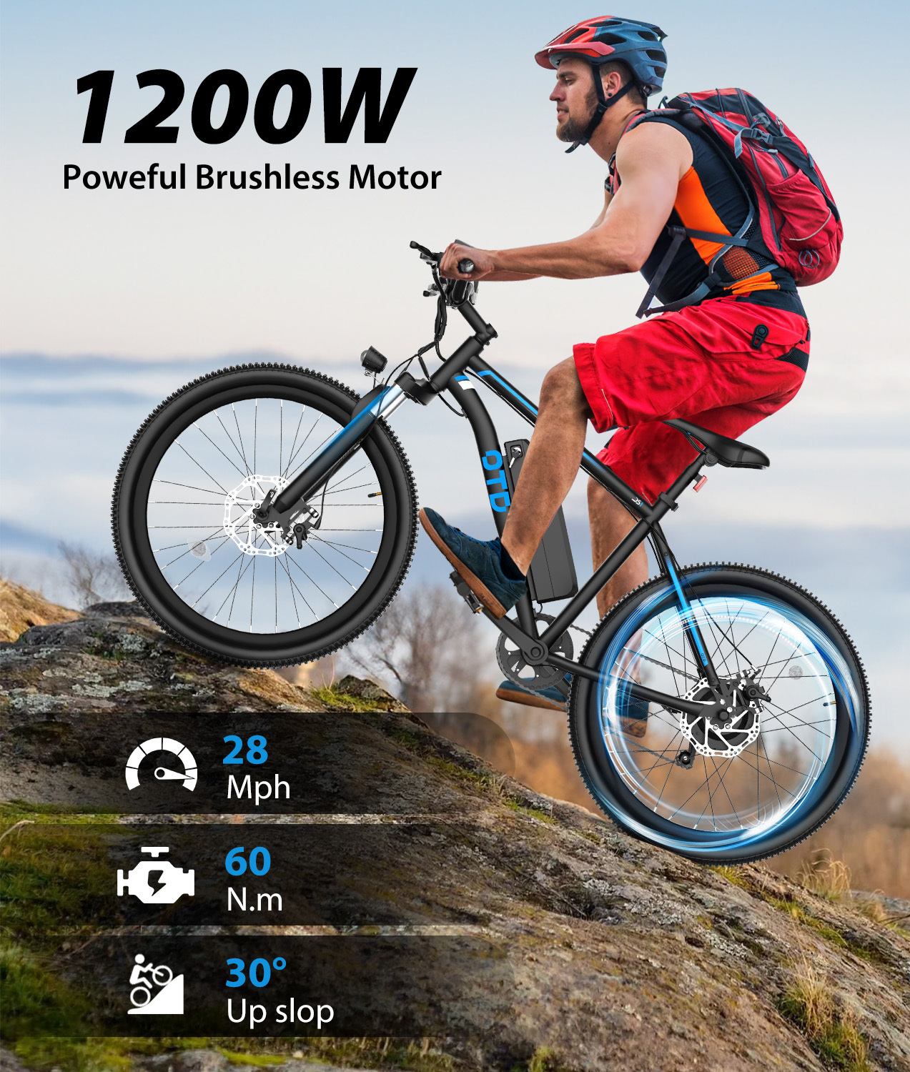 Electric Bikes for Adults with 500W/1200W Peak Motor 26" Ebike with 28 MPH 90 Miles Max Range 48V Removable Battery E Bike Electric Bicycle Mountain Ebikes with Phone Holder 7 Speed Front Fork Suspension-Baicycle