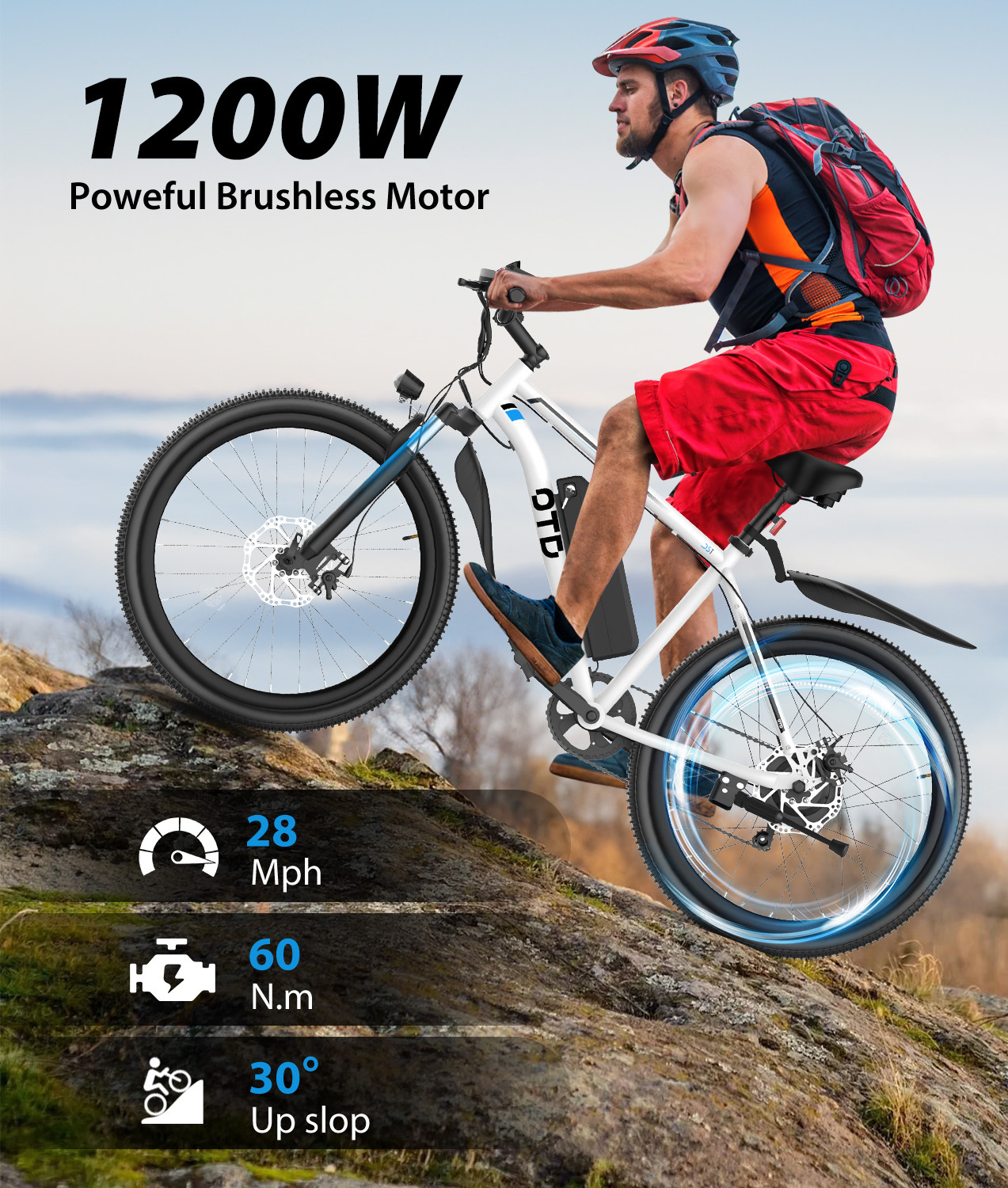 Electric Bikes for Adults with 500W/1200W Peak Motor 26" Ebike with 28 MPH 90 Miles Max Range 48V Removable Battery E Bike Electric Bicycle Mountain Ebikes with Phone Holder 7 Speed Front Fork Suspension-Baicycle