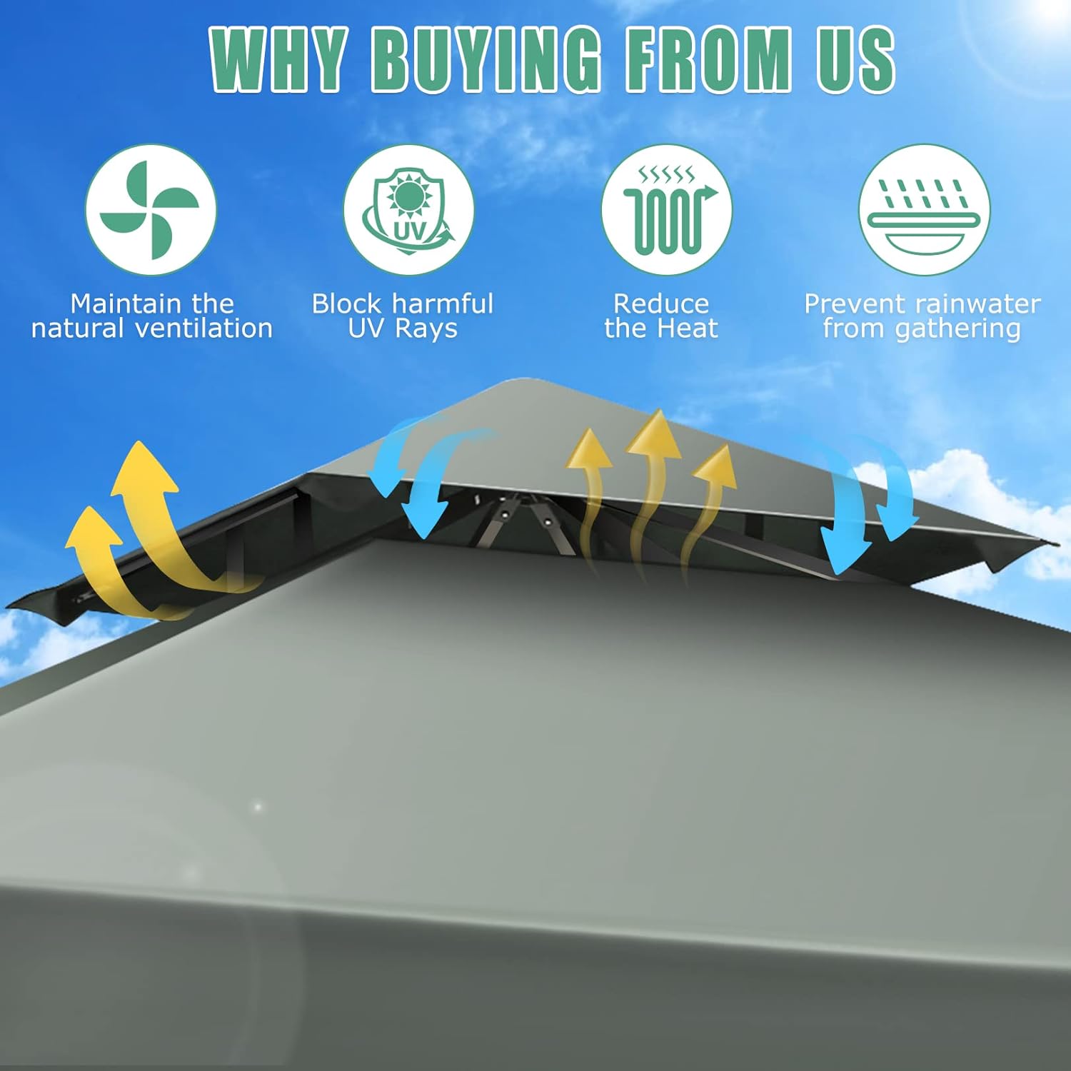 10x10 Gazebo on Clearance, Outdoor Gazebo with Mosquito Netting and Double Roof, Metal Gazebo with Iron Floral Frame, Easy Set Waterproof Patio Gazebo for Gardens, Lawns & Backyard