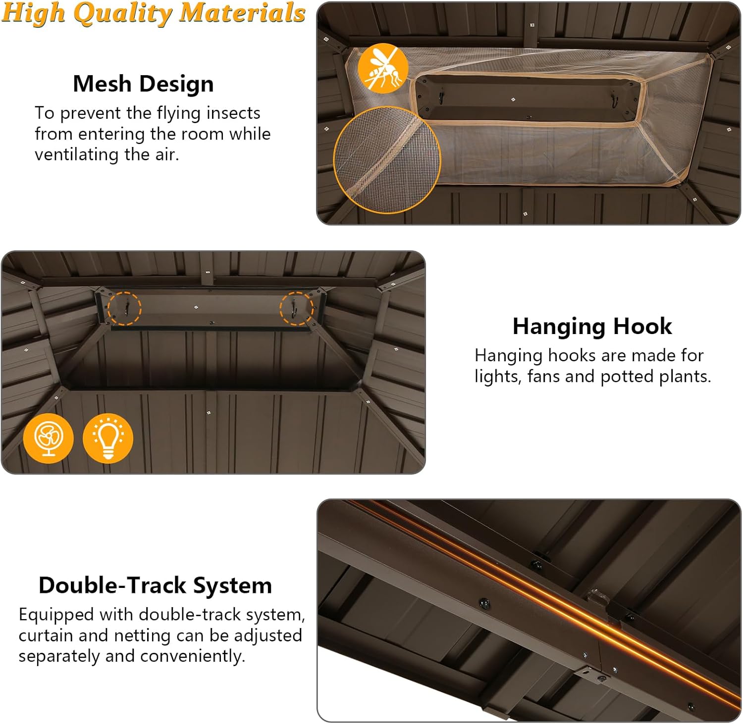 10x12 Hardtop Gazebo Hot Tub Gazebo with Flame-Retardant Curtain Netting, Heavy Duty Pavilion with Galvanized Steel Double Roof, Aluminum Frame Outdoor Canopy for Patio and Party