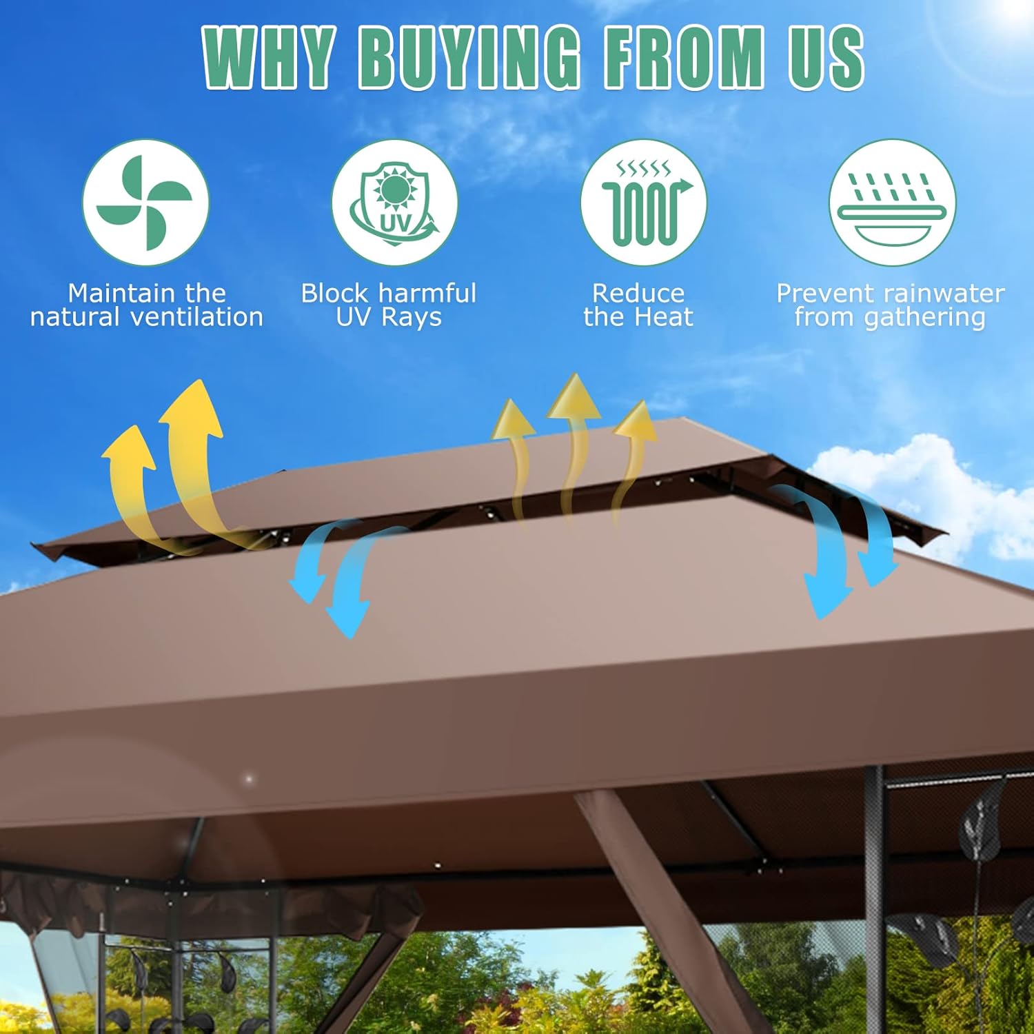 10x13 Gazebo on Clearance, Outdoor Gazebo Tent with Mosquito Netting and Ventilated Double Flat Roof, All Weather Easy Assembly for Patio, Backyard, Garden