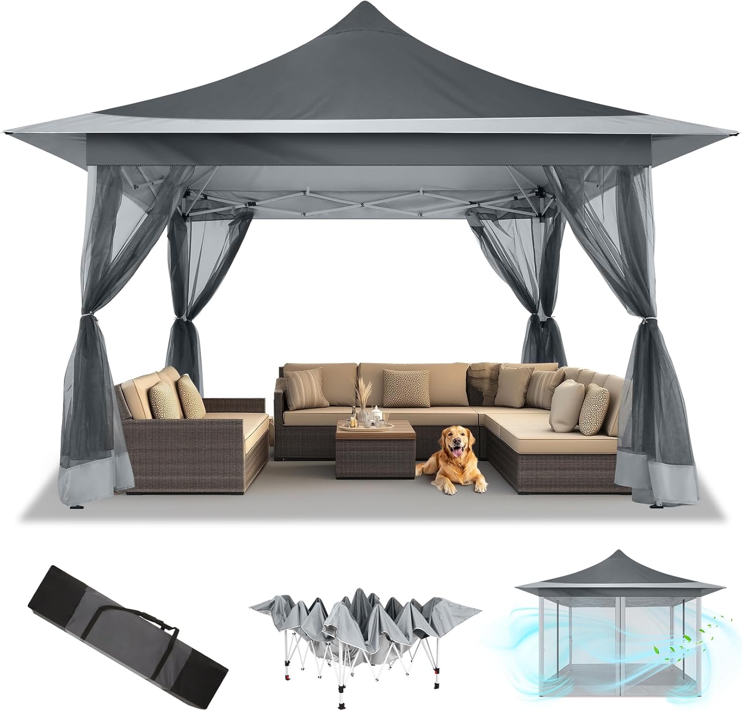 12x12 Pop Up Gazebo On Clearance Canopy Tent Easy Up Outdoor Gazebo Waterproof Upgrade with Mosquito Nettings and Carry Bag for Patio Garden Lawn