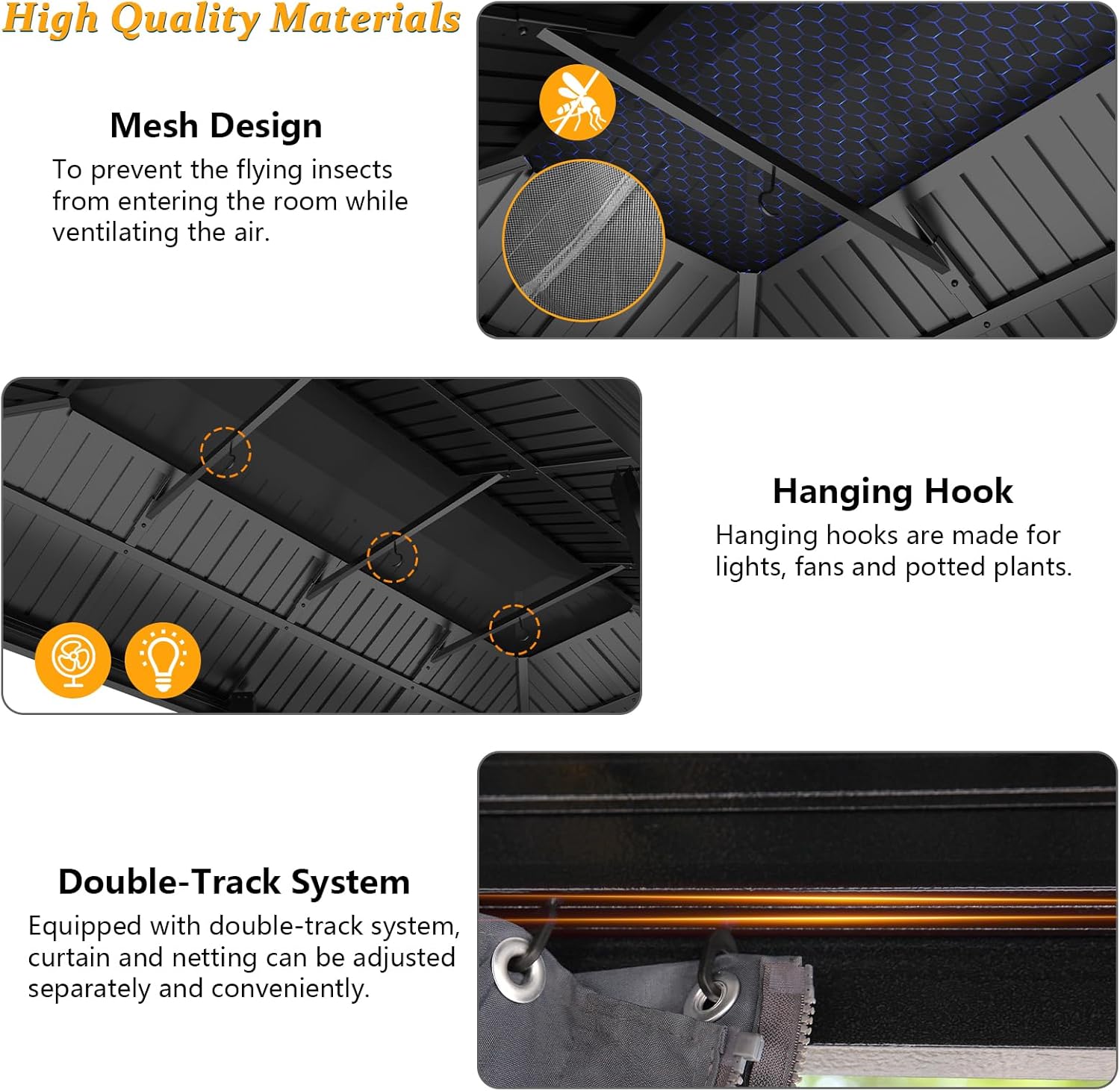 12x20 Gazebo with Metal Roof Heavy Duty Hardtop Gazebo with Flame-Retardant Curtain & Netting, Hot Tub Gazebos with Galvanized Steel Double Roof, Outdoor Canopy for Patio, Party