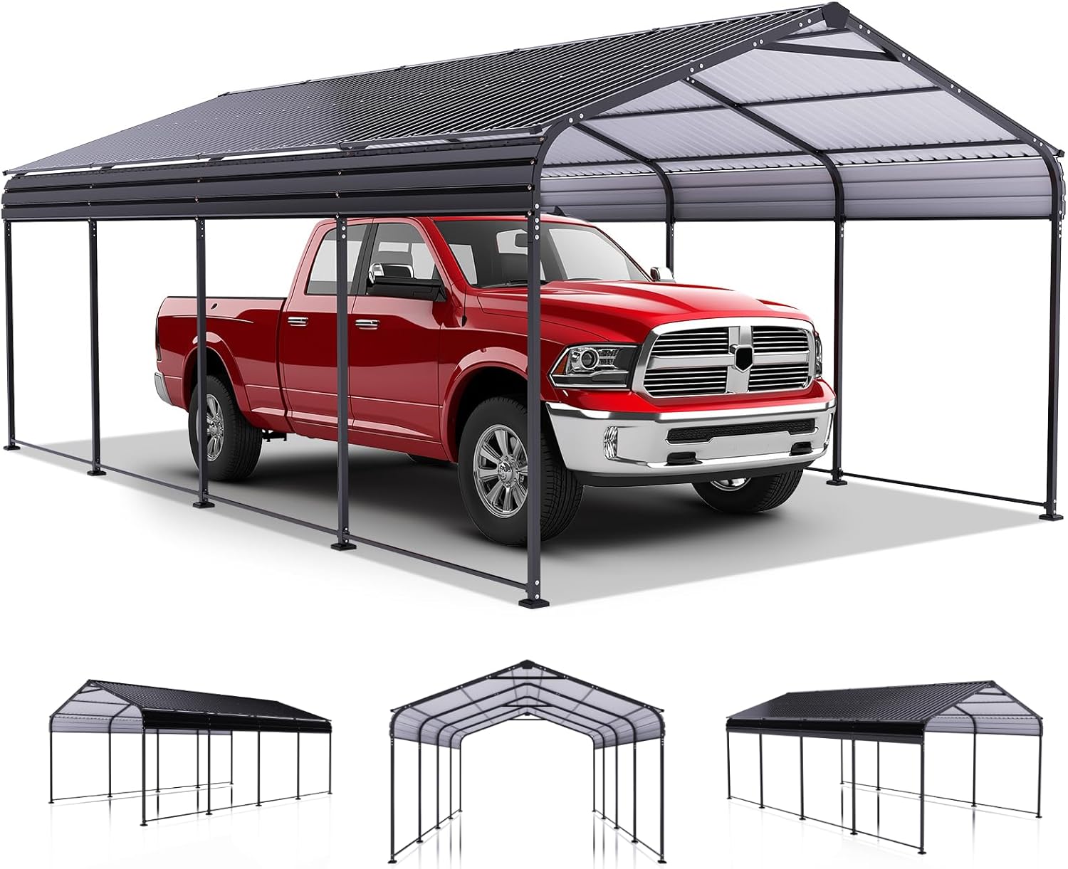 12x20 Metal Carport Canopy with Galvanized Frame & Reinforced Base for All Weather, Heavy Duty Car Garage Outdoor Permanent Shelter for Boats, Carport Kits, Full-Sized Pickup Trucks and Cars