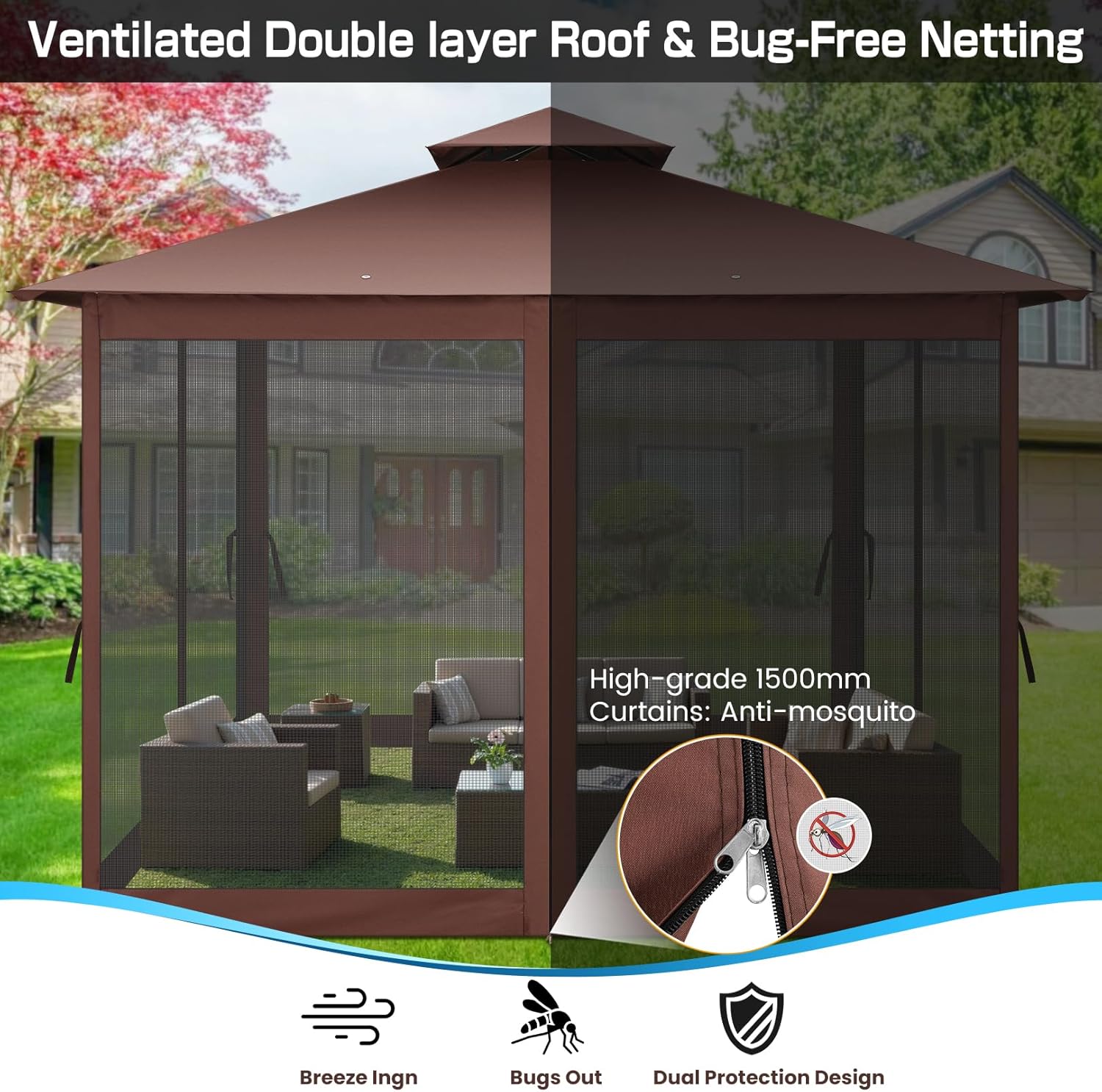 10’x10’ Gazebo on Clearance, Waterproof Outdoor Gazebo with Mosquito Netting, Double Roof and Heavy Duty Durable Frame