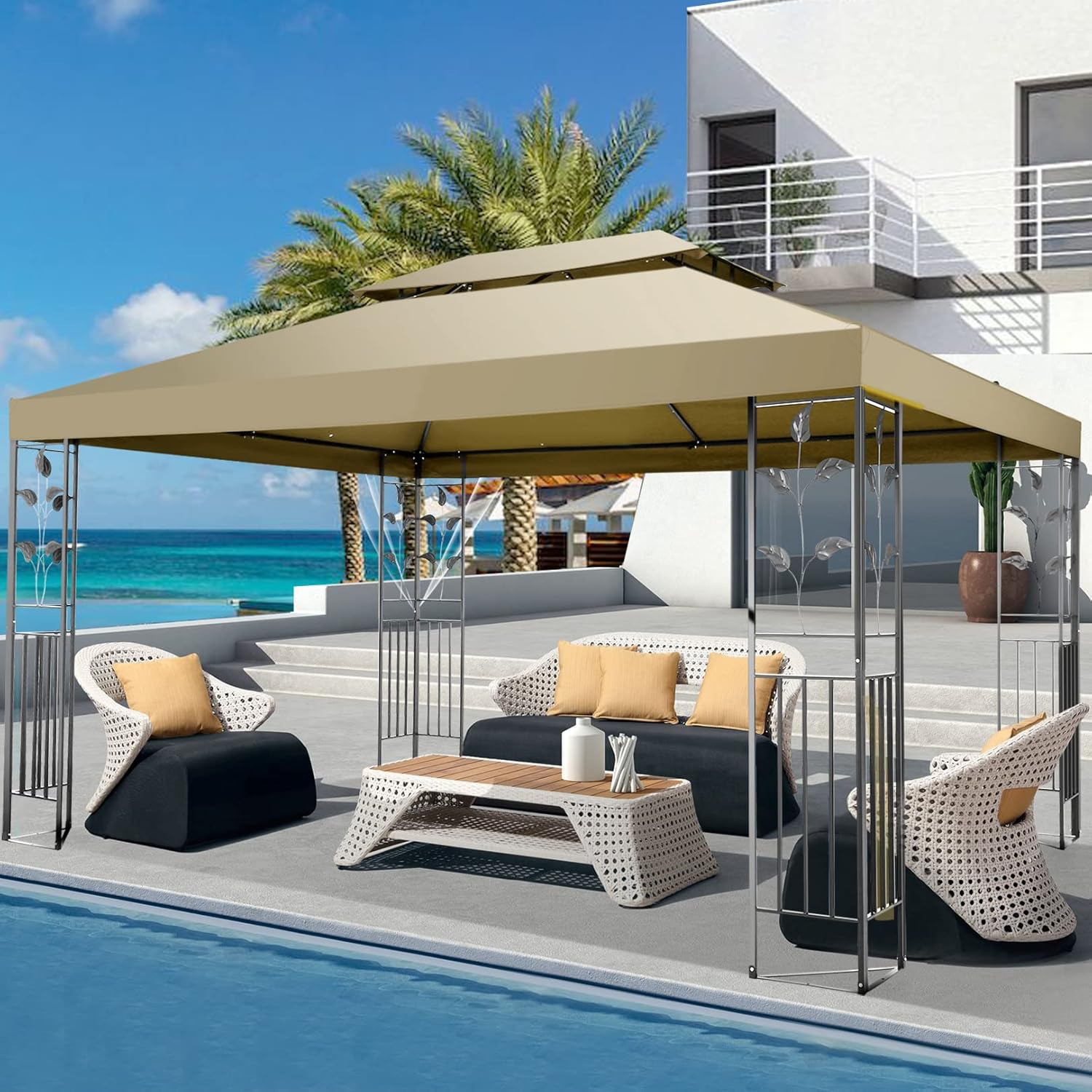 10x13ft Gazebo on Clearance, Outdoor Tent with Mosquito Netting and Ventilated Double Flat Roof, Patio Gazebo with Stable Metal Frame