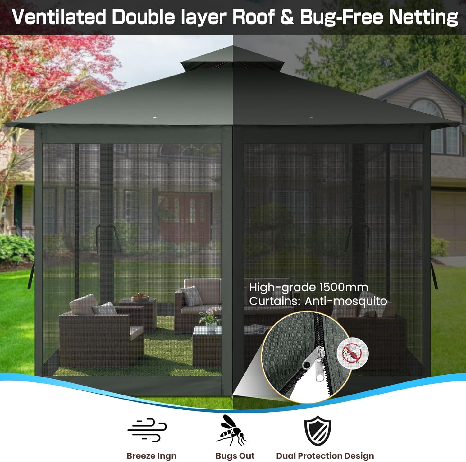 10'x10' Outdoor Gazebo para Patio on Clearance with Netting, Waterproof Canopy Tent with Heavy Duty Steel Frame, High Wind-Resistant Shelter for Backyard, Deck & Garden