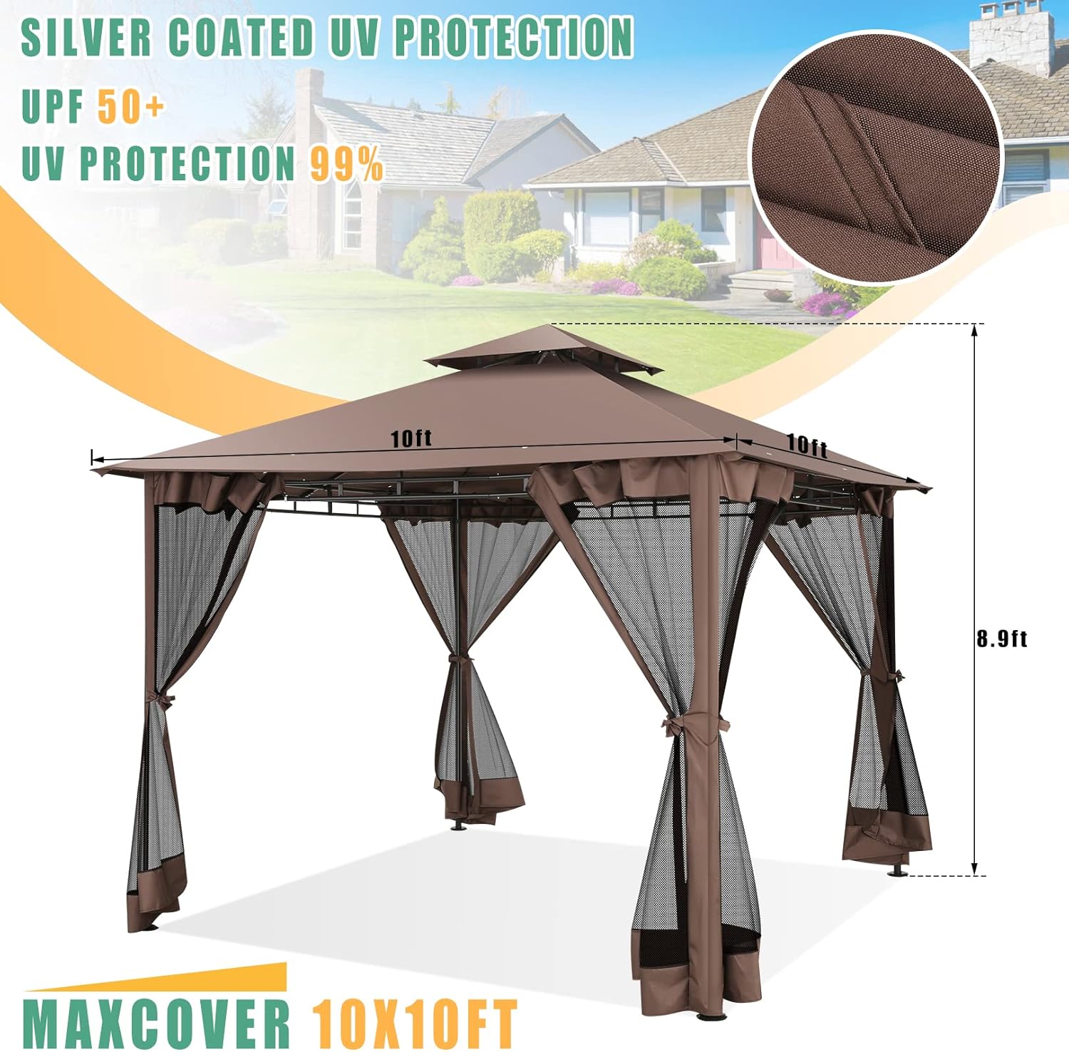 10’x10’ Gazebo on Clearance, Waterproof Outdoor Gazebo with Mosquito Netting, Double Roof and Heavy Duty Durable Frame