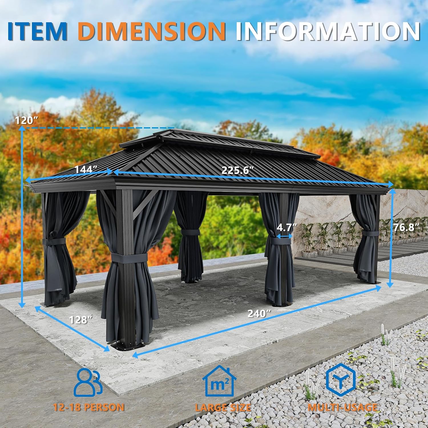 12x20 Hardtop Gazebo with Metal Roof, Heavy Duty Galvanized Steel Gazebo with Reinforced Aluminum Frame, Flame-Resistant Curtains and Netting