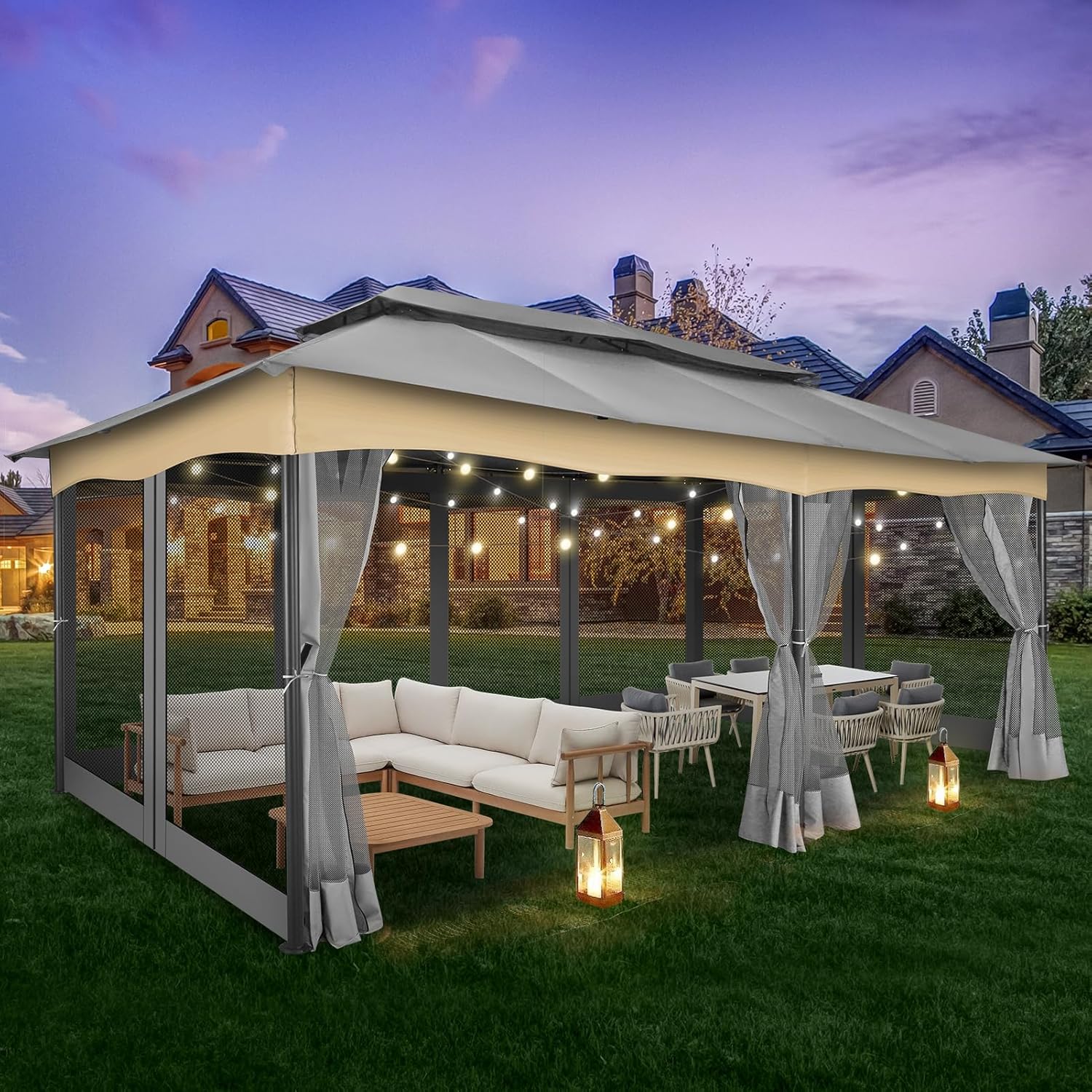 12x20 Gazebo on Clearance, Outdoor Gazebo Tent with Mosquito Netting and Ventilated Double Flat Roof, Easy Set up Canopy Tent with Stable Metal Frame