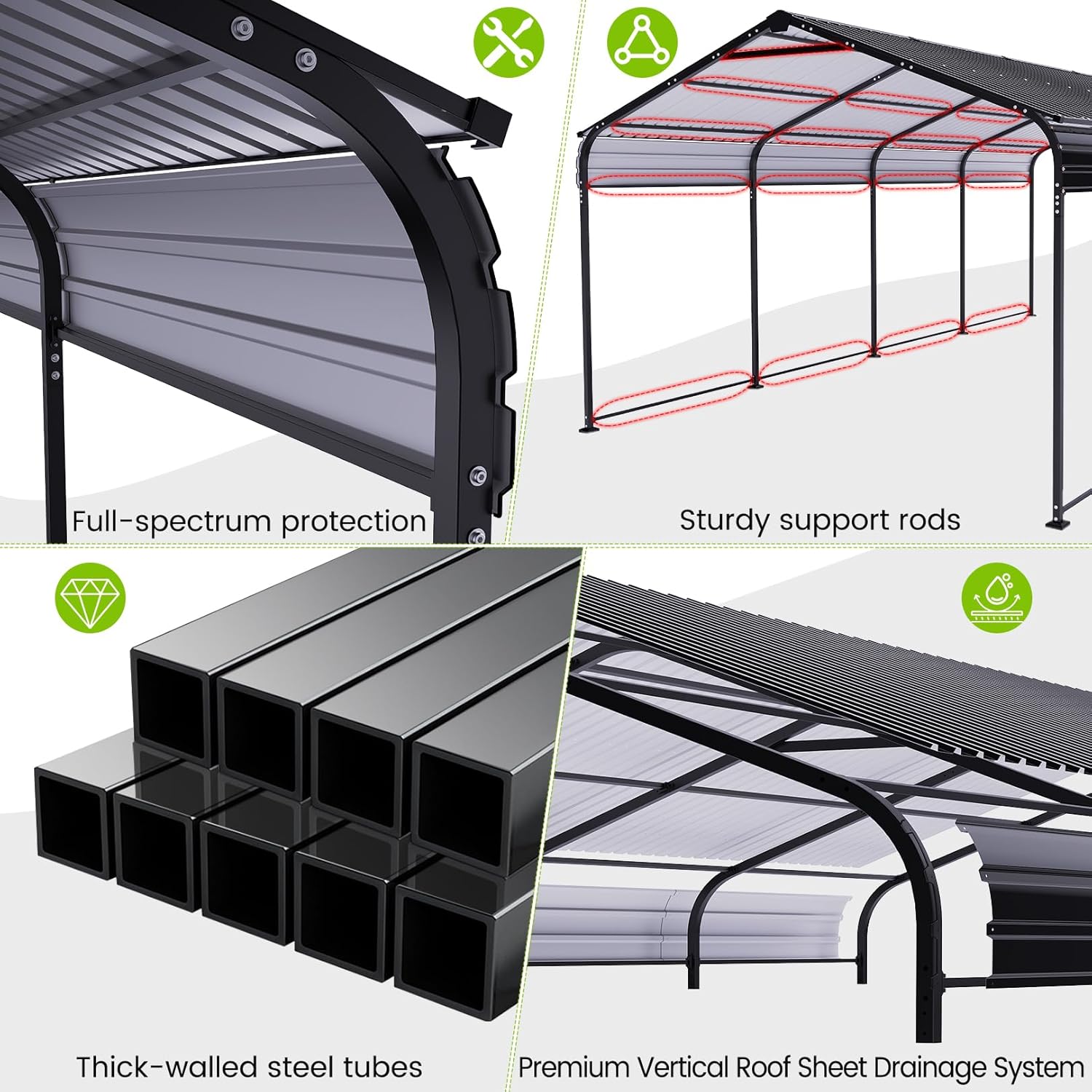 12x20 Metal Carport Canopy with Galvanized Frame & Reinforced Base for All Weather, Heavy Duty Car Garage Outdoor Permanent Shelter for Boats, Carport Kits, Full-Sized Pickup Trucks and Cars