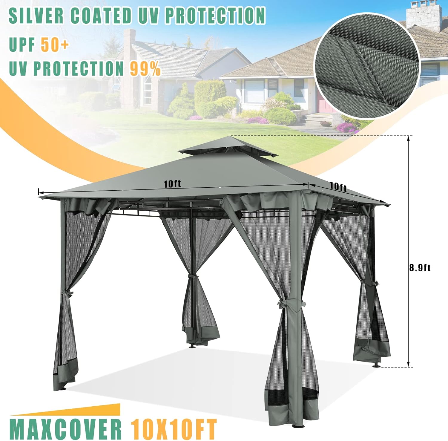 10'x10' Outdoor Gazebo para Patio on Clearance with Netting, Waterproof Canopy Tent with Heavy Duty Steel Frame, High Wind-Resistant Shelter for Backyard, Deck & Garden